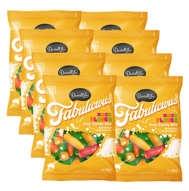 Darrell Lea Fabulicious Mixed Flavors Sour Candy Stix, 7 Ounce (Pack of 8) | Soft and Tangy, No Artificial Flavors, Palm Oil Fre