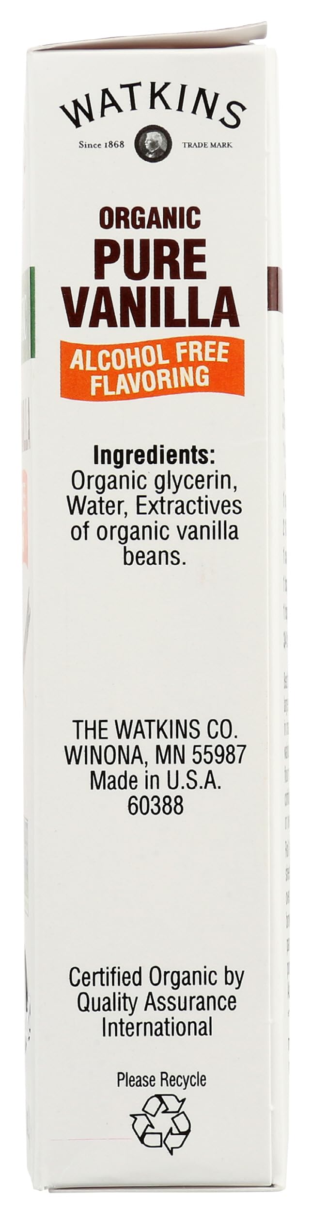 Watkins Organic Pure Vanilla  fermented-style flavor Free  Non GMO  2 Fluid Ounces (Pack Of 12)