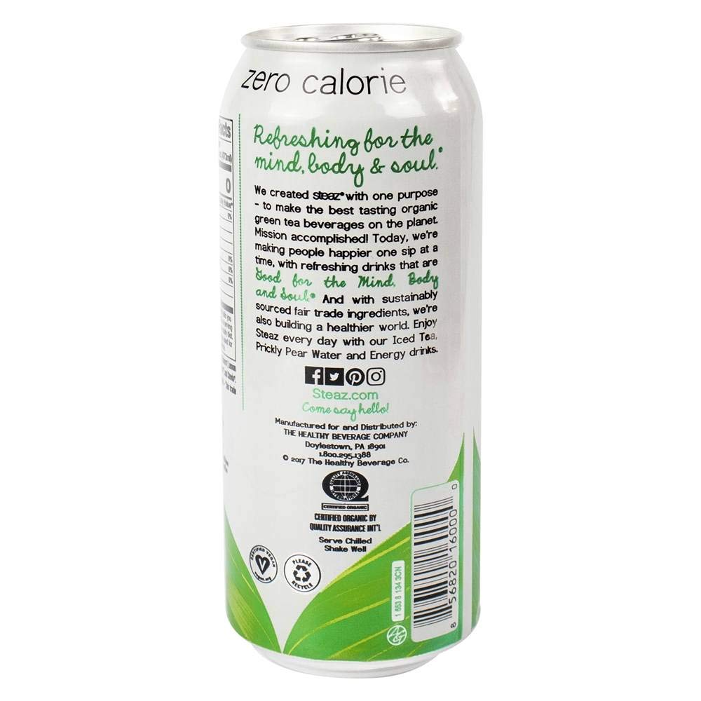 Steaz Organic Zero Calorie Iced Green Tea, Raspberry, 16 Oz (Pack Of 12)
