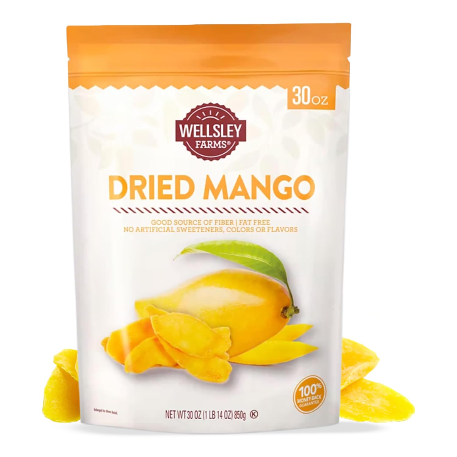 Wellsley Farms Dried Mango Slices - Non-Acidic Soft Chewy Dry Mango - Fat Free & High in Vitamin C - Good Source of Fiber - Drie
