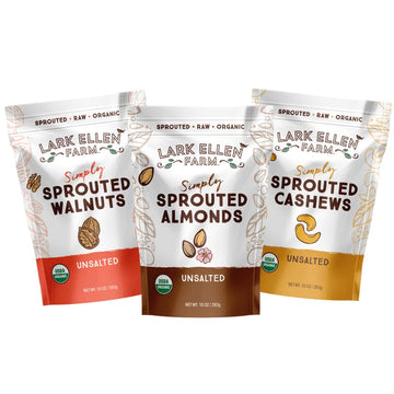 Lark Ellen Farm Variety Pack - Sprouted Raw Walnuts, Almonds & Cashews Unsalted, Certified USDA Organic, Gluten-Free Nuts Make A