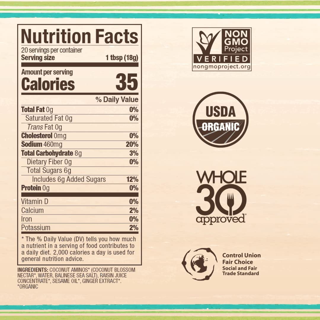 Big Tree Farms Organic Coco Aminos - Liquid Coconut Aminos, Soy-Free Sauce, Low Sodium, Soy Alternative, Gluten Free, Kosher, Marinade & Sauce, Non-Gmo - Teriyaki, 10 Fl Oz (Pack Of 1)