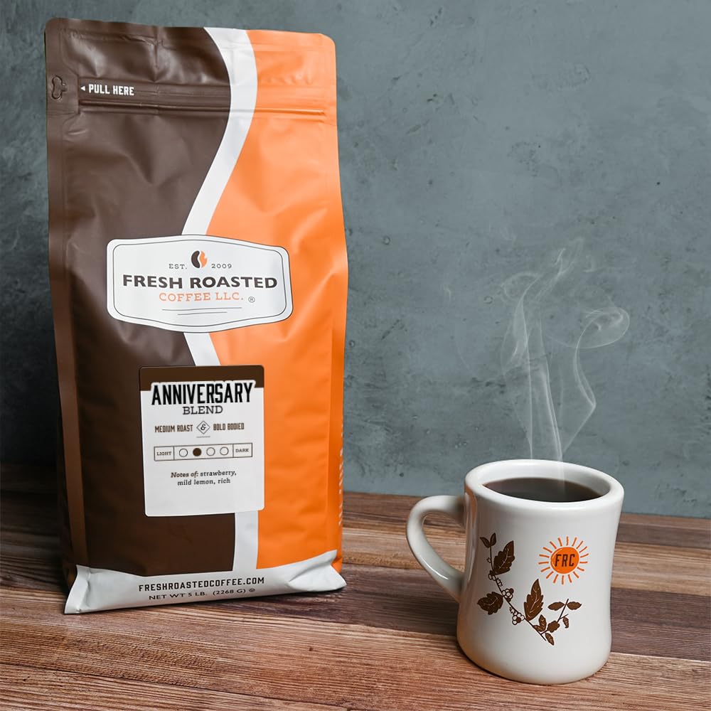 Fresh Roasted Coffee, Anniversary Blend, 5 Lb (80 Oz), Medium Roast, Kosher, Whole Bean