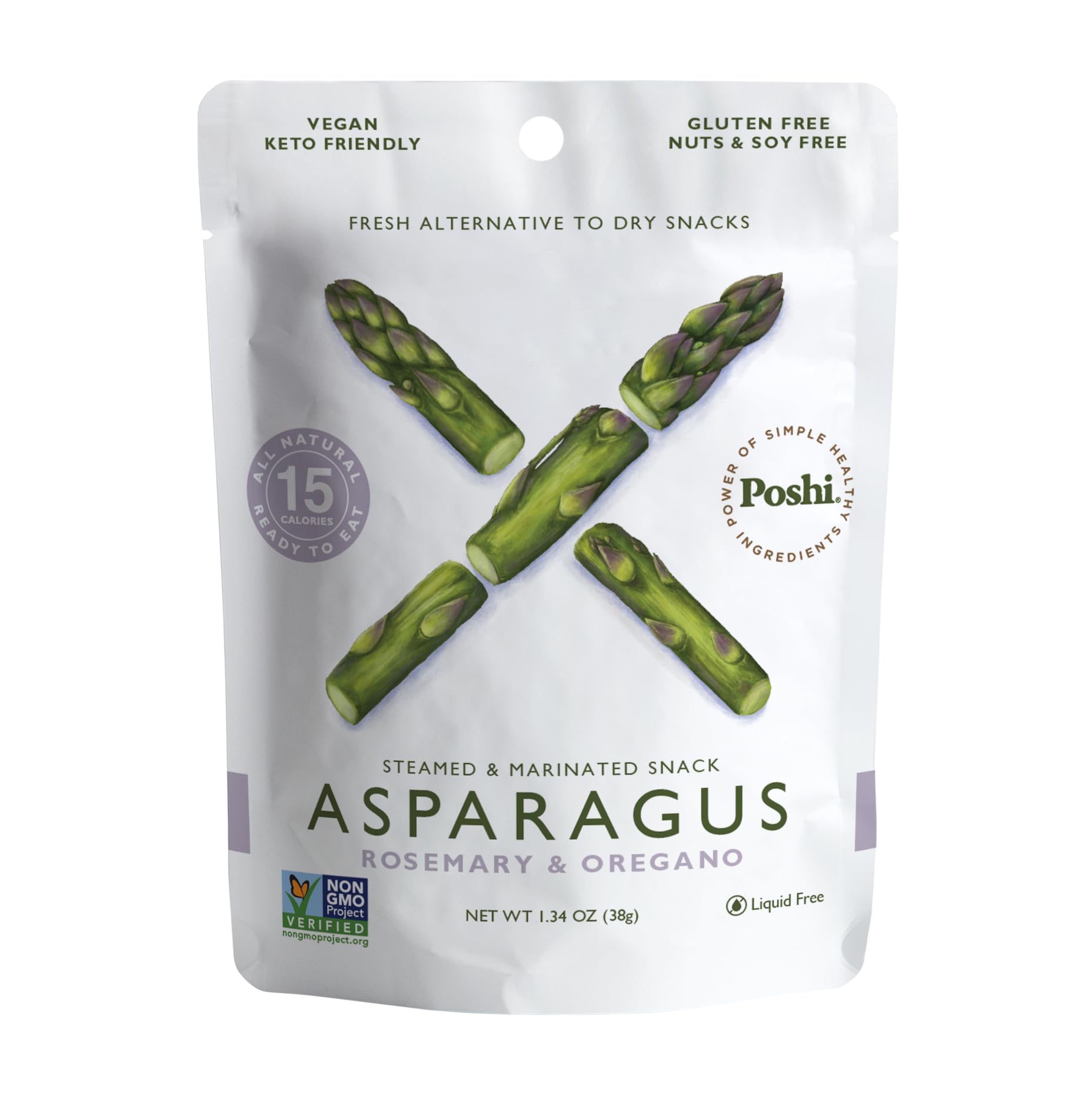 Poshi Marinated Asparagus Cuts Snack Pack | Rosemary + Oregano | Keto, Vegan, Paleo, Non Gmo, Low Carb + Calorie, Gluten Free, F