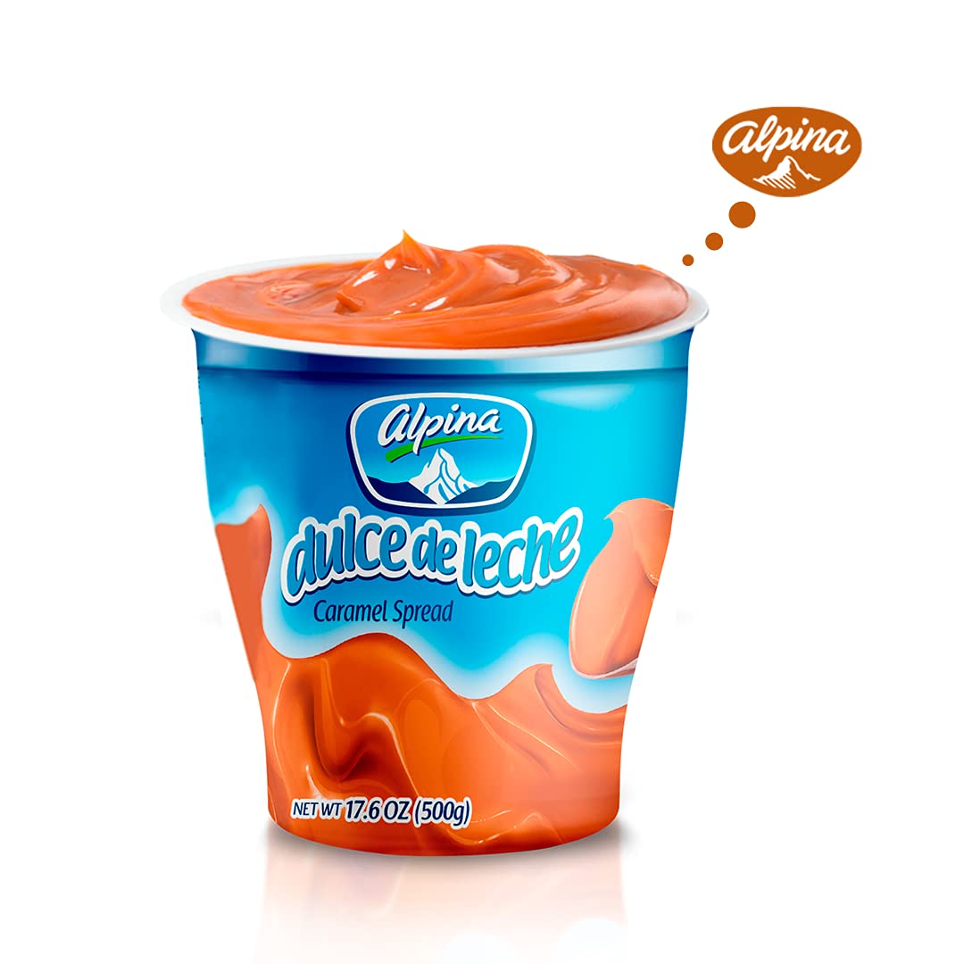 Arequipe Alpina Dulce De Leche (2 Pack). Milk Caramel Sauce Dip For Apples And Desserts - Creamy Consistency As Cajeta - Great For Alfajores, Obleas And Breakfast - 2 Pack X 17,5 Oz Each.