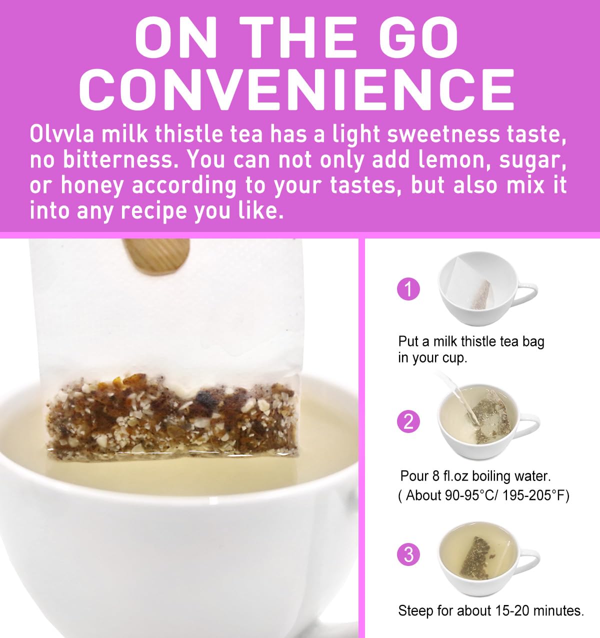 Olvvla Premium Milk Thistle Tea Bags - 70 Count - 100% Natural, Caffeine-free, Non-GMO Herbal Tea