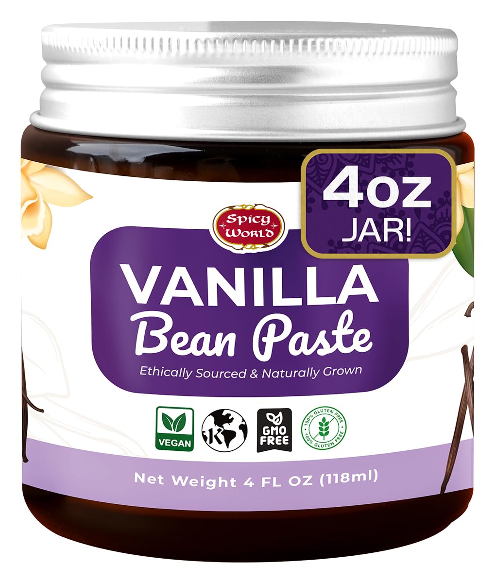 Spicy World Vanilla Bean Paste 4oz Jar - All Natural & Pure - Made with Organic Agave Syrup - For Cooking, Baking & Desserts - 1