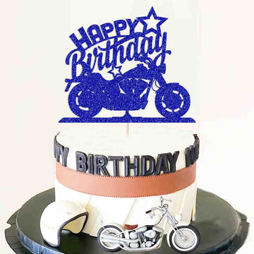 Ruscalin Happy Birthday Cake Topper Black Flash Motorcycle Party Decoration Birthday Party Cake Decoration