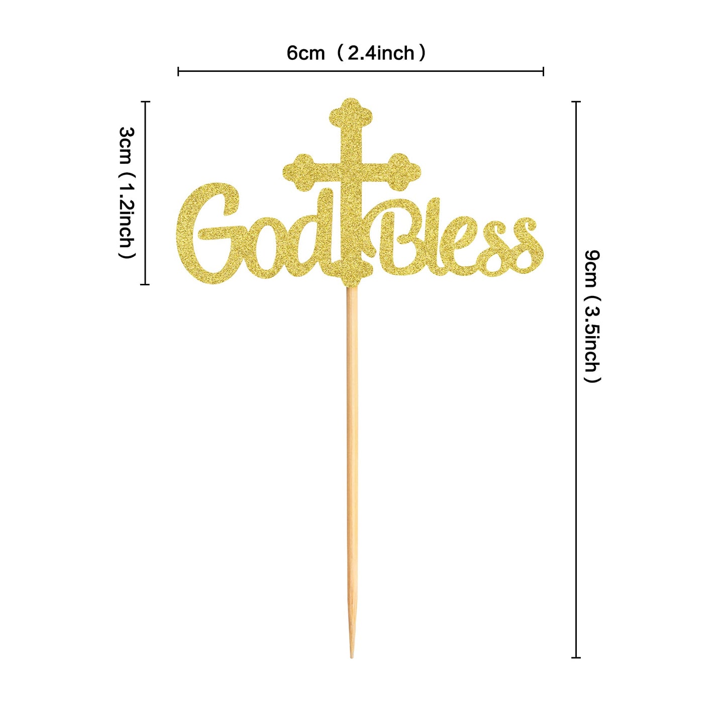 Ercadio Cupcake Toppers Set, 36 Pack Gold Cross Glitter Decorations for Baptism, Small Paper Party Supplies