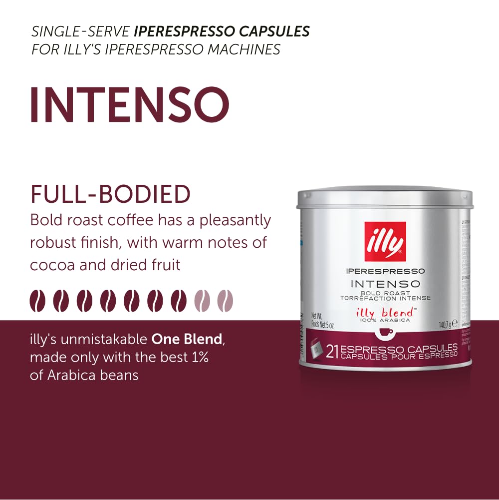 illy Coffee iperEspresso Capsules - Single-Serve Coffee Capsules & Pods - Single Origin Coffee Pods - Intenso Dark Roast  Notes of Cocoa & Fruit - For iperEspresso Capsule Machines - 21 Count  6 Pack