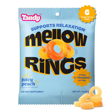 Tandy Mellow Rings L-Theanine Gummies I Relaxation Gummies with Juicy Peach Flavor I Calming Gummies for Adults I Gluten-Free Fa
