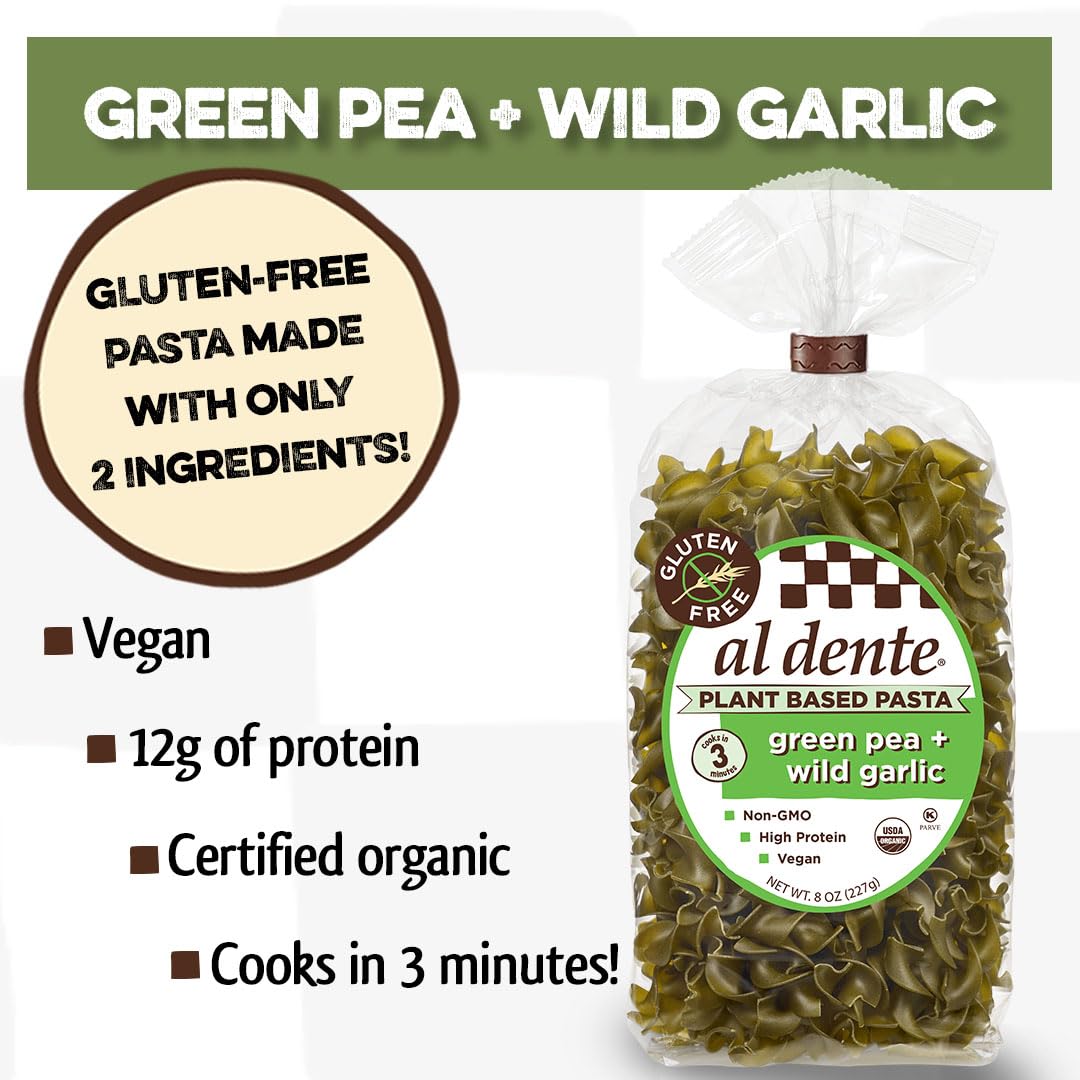 Al Dente Plant Based Pasta Green Pea + Wild Garlic, 8 Ounce (Pack Of 6)