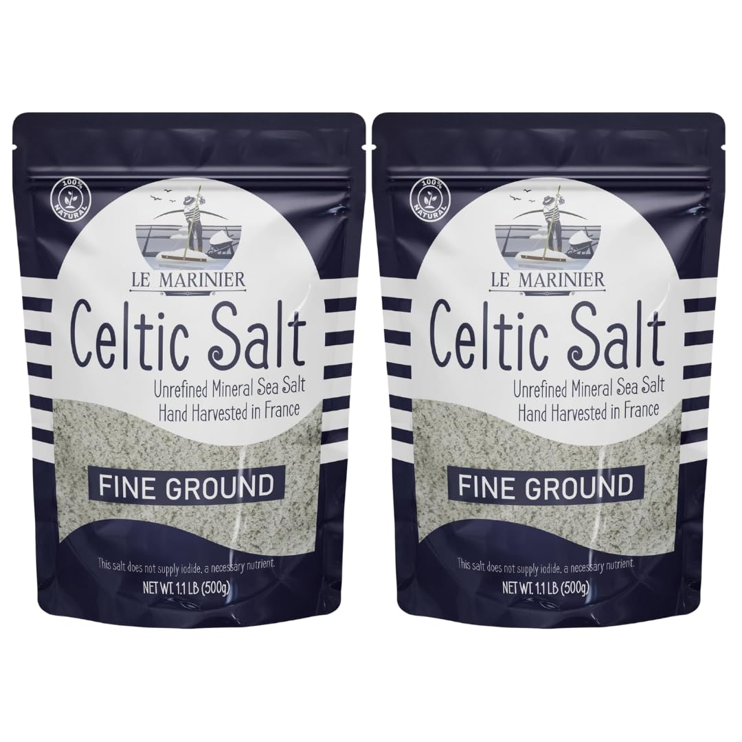 Le Marinier French Sea Salt Fine Ground Sea Salt, 1.1lb - 18oz, Pack of 2. Mineral Rich Unrefined French Sea Salt 100% Natural, 