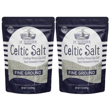Le Marinier French Sea Salt Fine Ground Sea Salt, 1.1lb - 18oz, Pack of 2. Mineral Rich Unrefined French Sea Salt 100% Natural, 