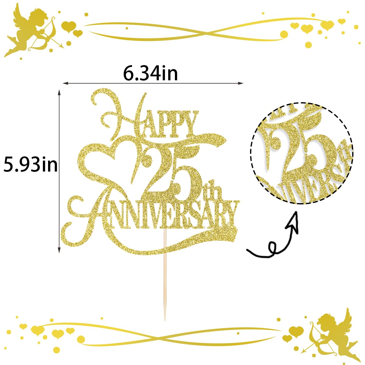 Yetxel Gold Glitter Cake Topper - 25th Anniversary Party Decoration, Paper Material, 25 Color