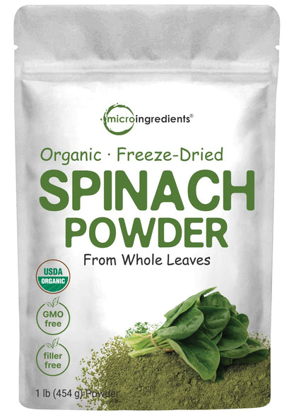 Micro Ingredients Sustainably US Grown, Organic Spinach Powder, 1 Pound, Freeze Dried from Whole Leaf, Rich in Beneficial Thylak