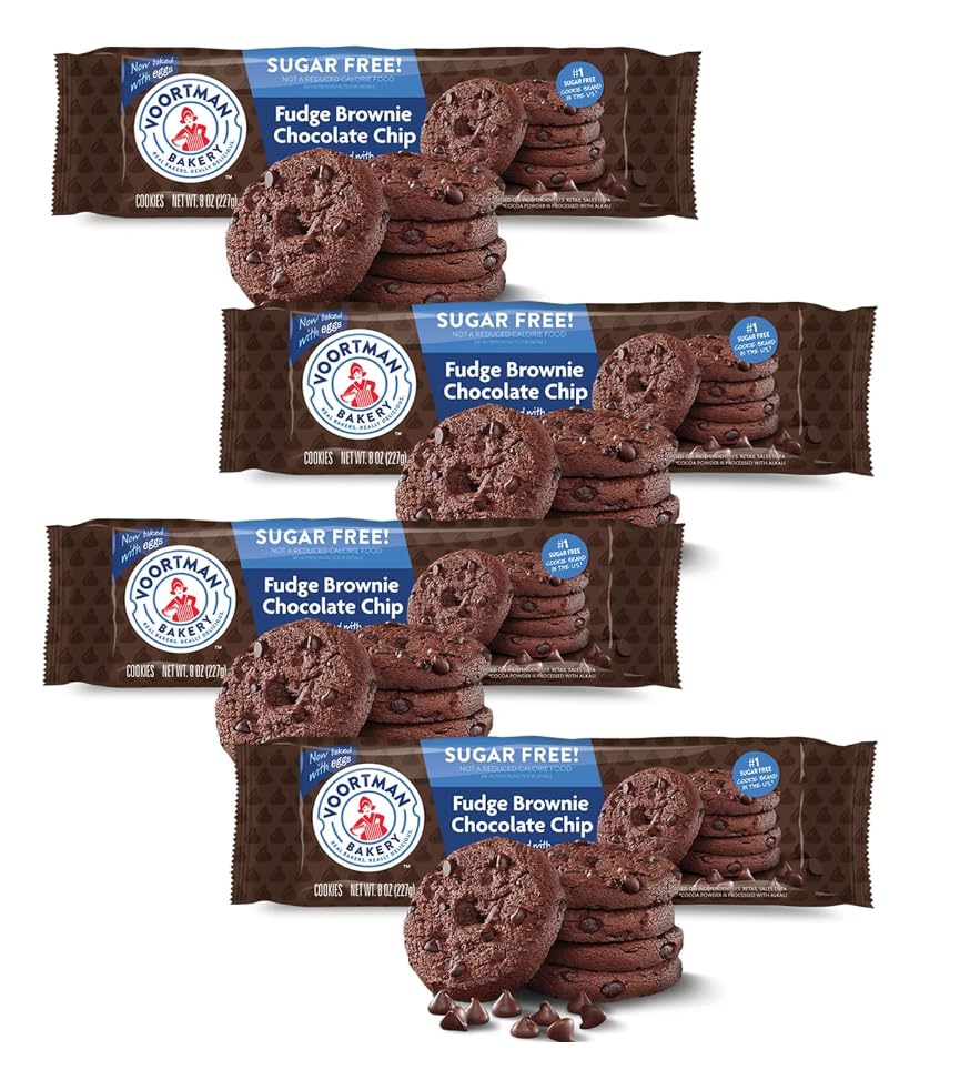 Voortman Sugar Free Fudge Brownie Chocolate Chip Cookies (Pack of 4) Baked With Real Cocoa