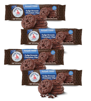 Voortman Sugar Free Fudge Brownie Chocolate Chip Cookies (Pack of 4) Baked With Real Cocoa