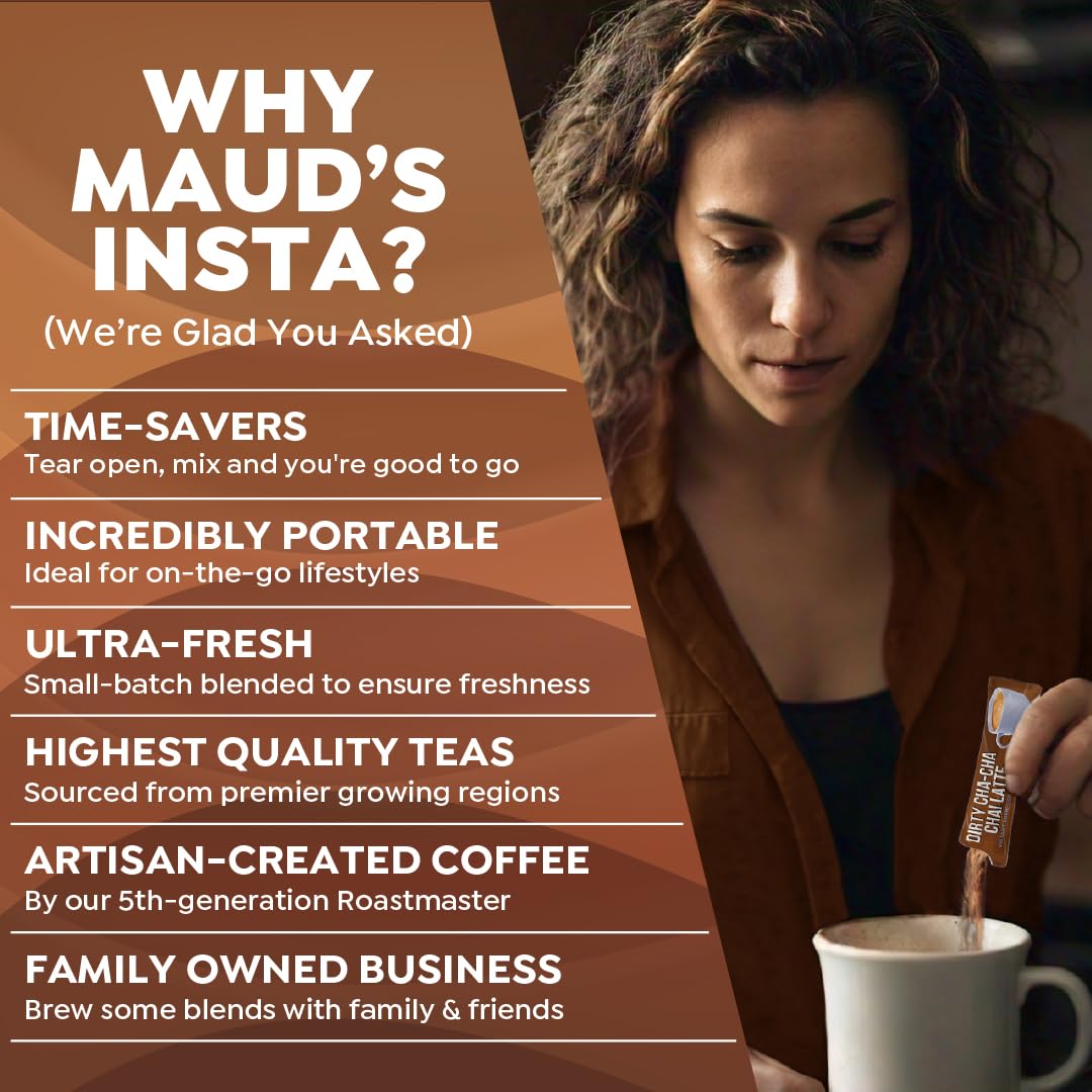 Maud'S Espresso Chai Tea Latte Instant Packets, 16 Ct, 100% Gourmet Blended Tea Leaves, Instant Hot Or Iced Latte - Just Add Wat