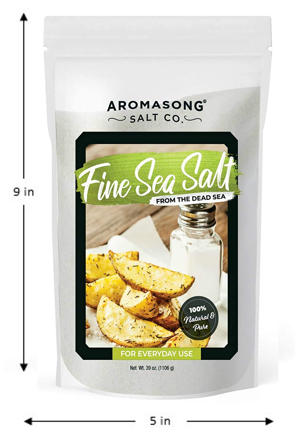 Aromasong 100% Natural Sea Salt From The Dead Sea, Fine Grain Table Salt, Large Bulk 2.43 Lb Resealable Bag, 100% Pure & Natural