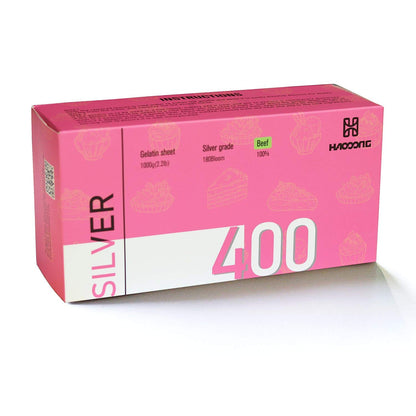 HAODONG Beef Silver Gelatin Sheets - 1KG/2.2LBS (380-400Sheets) 180Bloom Gelatin Leaves for Baking, Cooking Mirror Glaze Dessert
