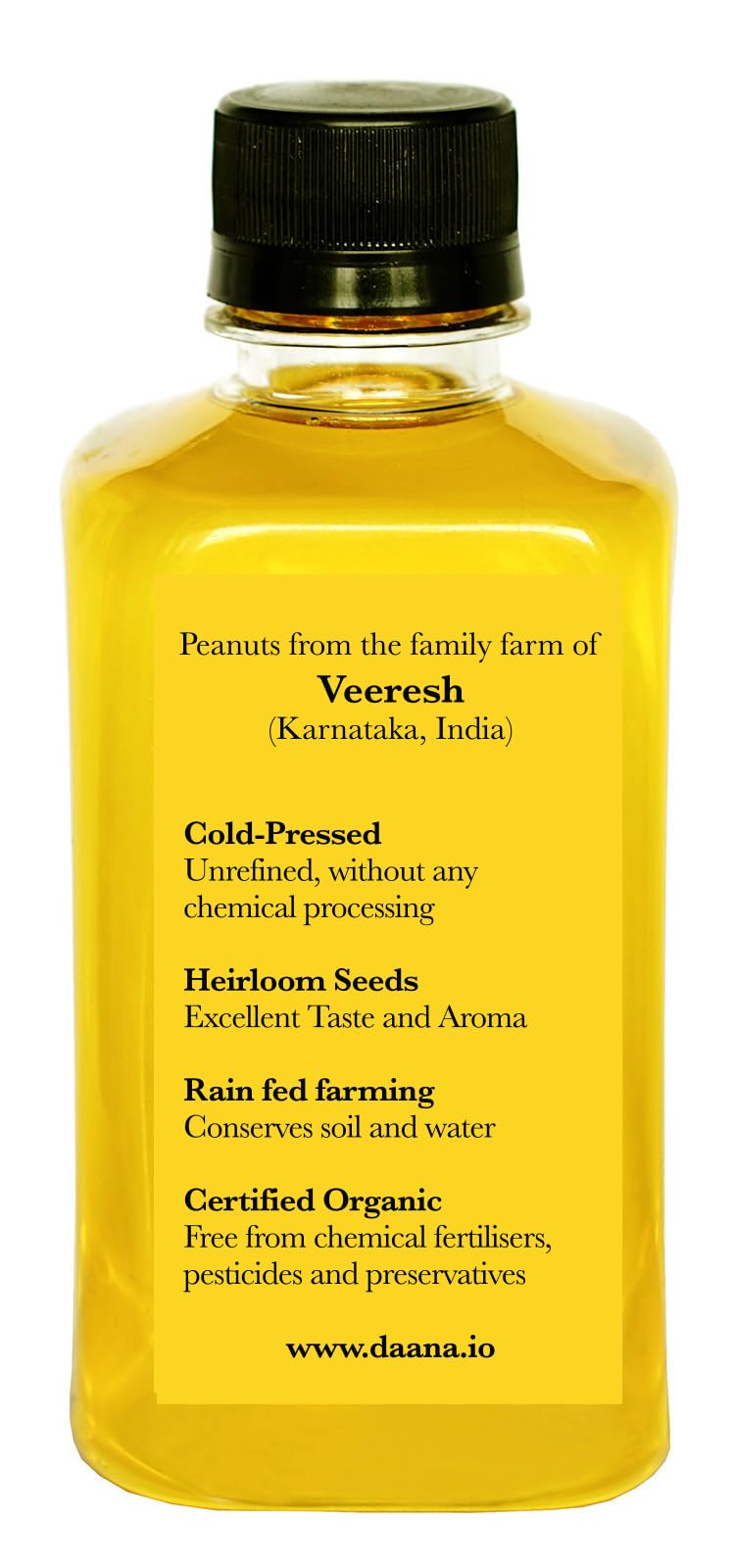 Daana Peanut Oil: CERTIFIED USDA ORGANIC, EXTRA VIRGIN, COLD PRESSED (12 oz)