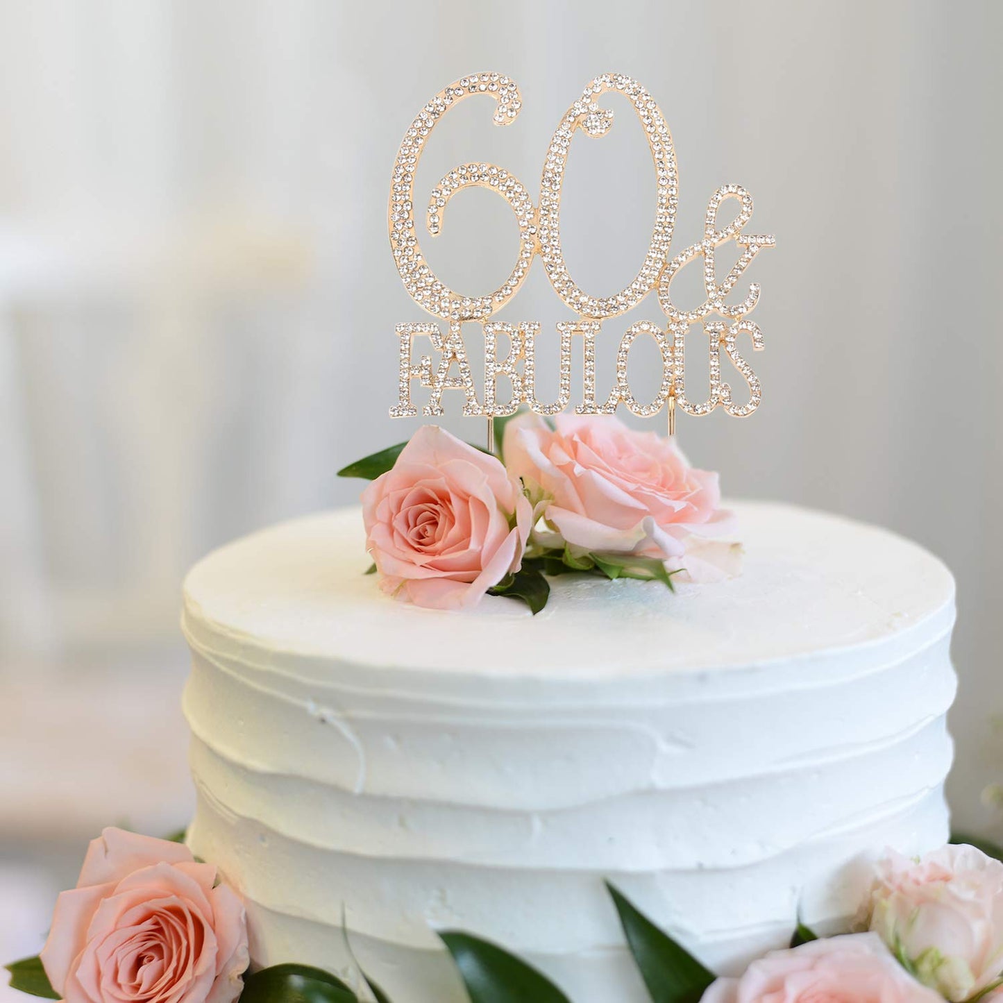 Hatcher Lee Cake Topper 60 Years Birthday or 60th Anniversary, Gold Crystal Rhinestone, Model HCL-306