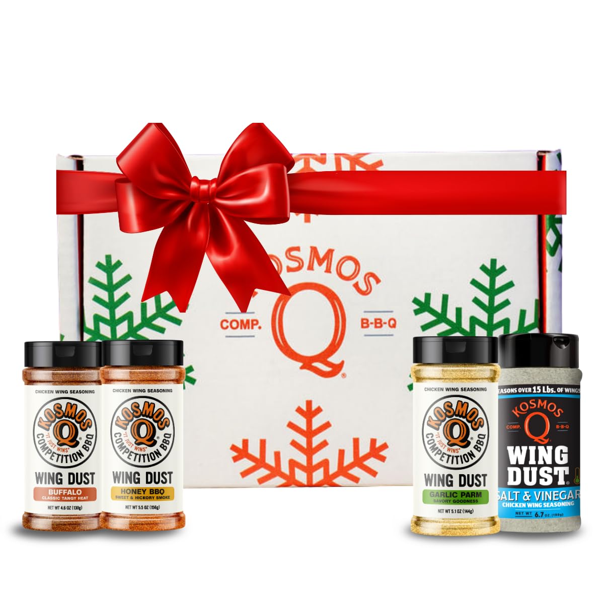 Kosmos Q Ultimate Chicken Wing Christmas Box, Includes Buffalo, Honey Bbq, Garlic Parmesan, And Salt & Vinegar, Seasoning Gift Set For Chicken, Popcorn, Fries, & More, Christmas Gifts, Gifts For Men