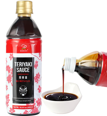 Soeos Teriyaki Marinade and Sauce, 16.9 Fl Oz (500 ml), Sweet and Savory Flavor, Perfect for Stir-Fry, Barbecue, Marinating, Ver