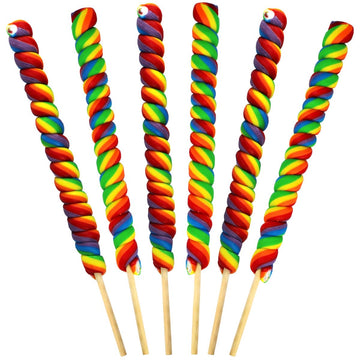 6 Jumbo Rainbow Lollipops 12'' Inch Individually Wrapped (Non Broken), Mixed Fruit Flavor One Foot Long Suckers Carnival Lollipo