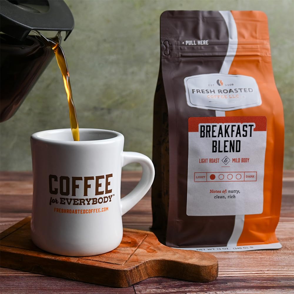 Fresh Roasted Coffee, Breakfast Blend, 12 Oz, Light Roast, Kosher, Whole Bean