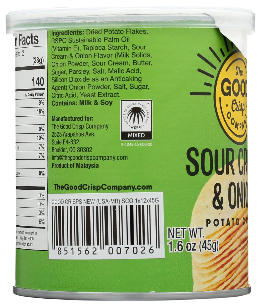 The Good Crisp Company, Good Crisps Minis (Sour Cream and Onion, 1.6 Ounce, Pack of 12) Non-GMO, Allergen Friendly, Potato Chip