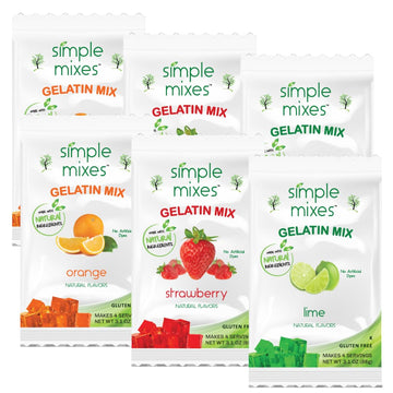 Simple Mixes Natural Gelatin Variety Pack, 2 Each: Strawberry, Orange & Lime, Healthy, Dye-Free, No Gluten or Fat, Kosher, 6 Pac