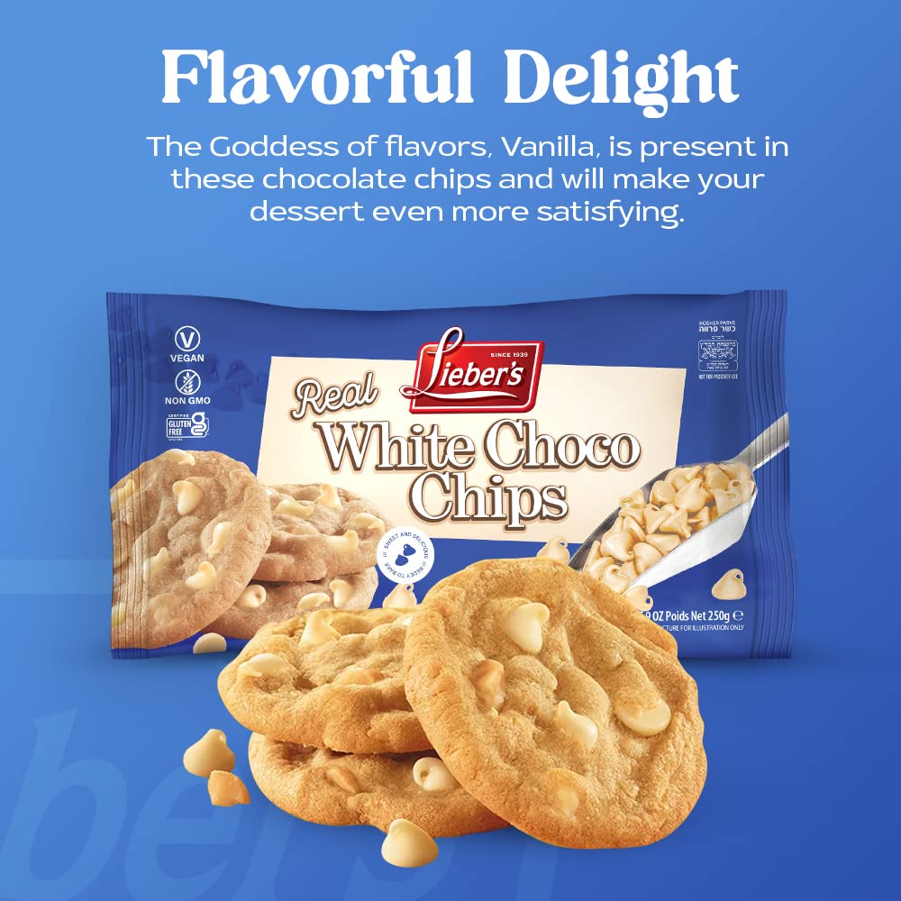 Liebers Real White Chocolate Chips, 9 Oz - Gluten Free, Vegan, Kosher, Non Gmo, Low Calorie Chocolate Chips (9 Oz Pack Of 3)