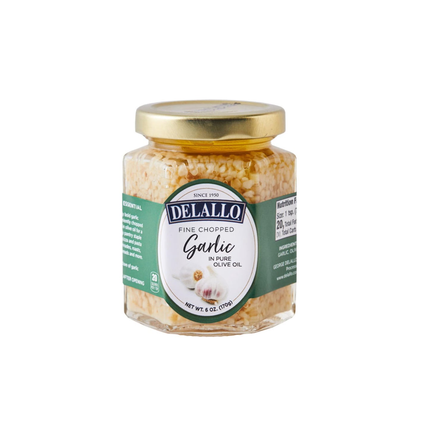 Delallo Minced Garlic In Olive Oil, Finely Chopped, Robust Zesty Flavor, Non-Gmo, Vegan, Gluten-Free, 6 Oz Jar, (2 Pack)
