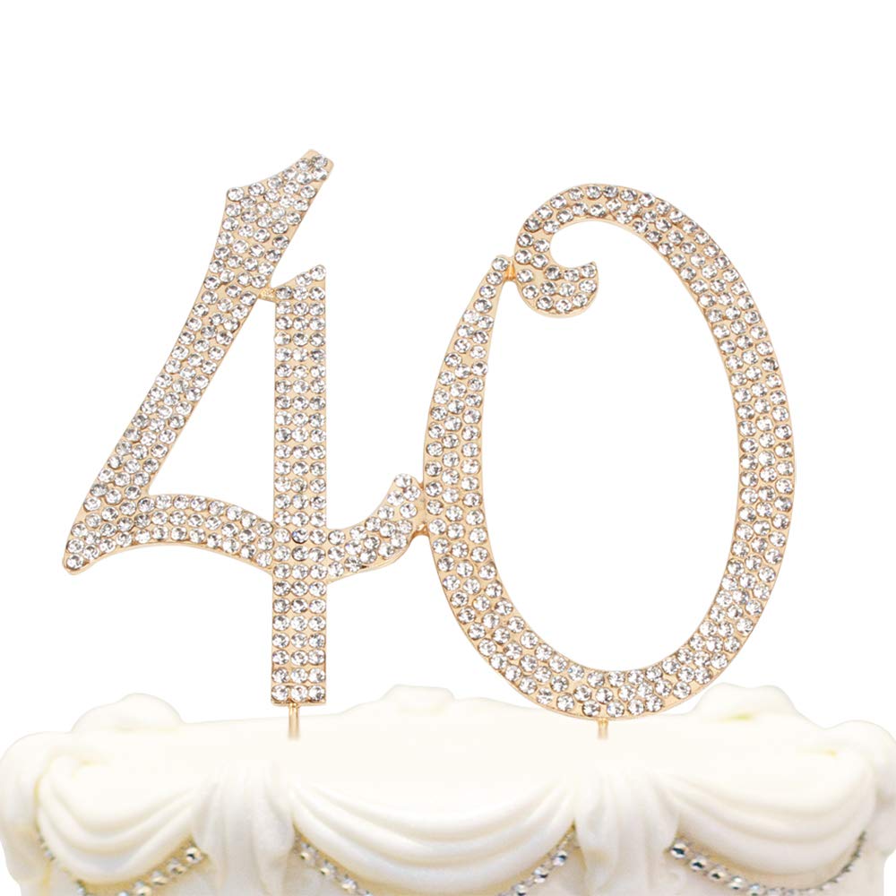 Hatcher Lee Bling Crystal 40 Birthday Cake Topper - Best Keepsake | 40Th Party Decorations Gold