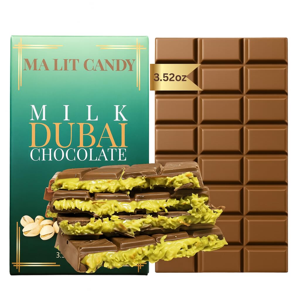 Dubai Chocolate Bar - 3.52Oz (100G) - Elegant Ma Lit Candy Milk Dubai Chocolate Bar With Pistachio & Knafeh/ Kataifi - Viral Dubai Chocolate - Great Holiday Gift For Men Women Mom Dad (Green Package)