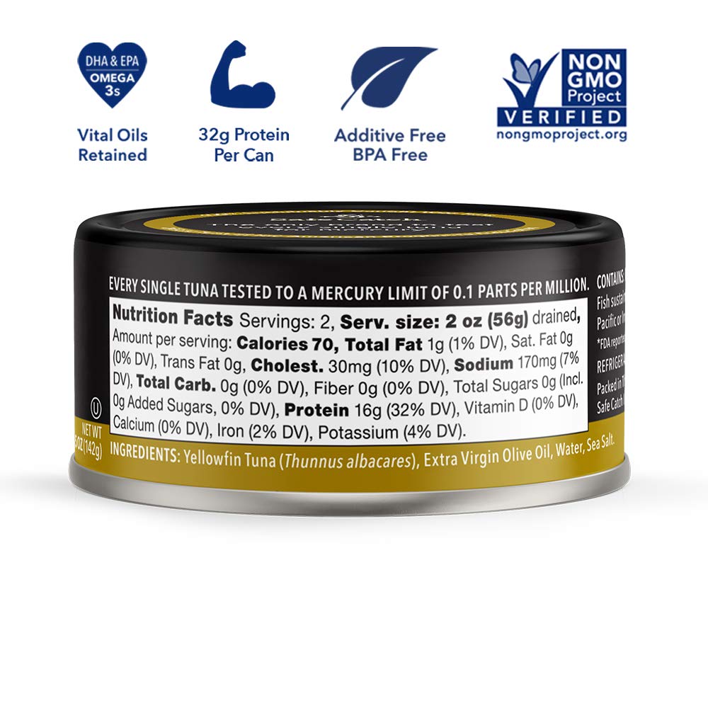 Safe Catch Wild Ahi Yellowfin Tuna Fish Canned, Wild Caught, Lowest Mercury, Lean Protein, Omega 3, Gluten-Free, Kosher, in Extr