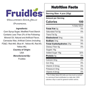 Fruidles Halloween Sour Jelly Pumpkins, Delicious Gummy Candy, Gluten-Free, Fun and Festive Holiday Snacking, Party Favor (2 Pou