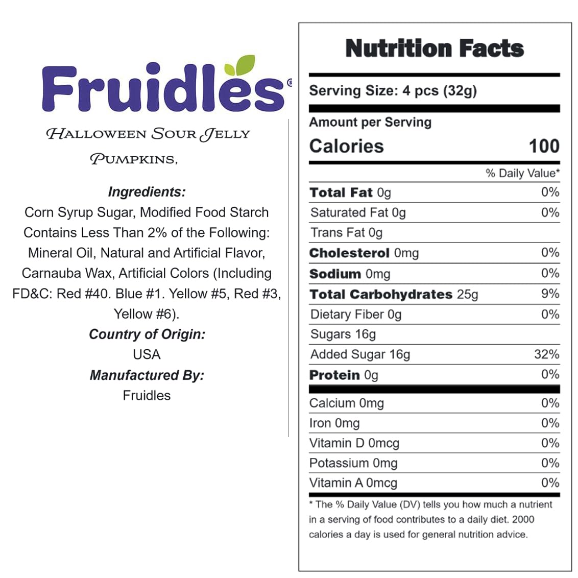 Fruidles Halloween Sour Jelly Pumpkins, Delicious Gummy Candy, Gluten-Free, Fun and Festive Holiday Snacking, Party Favor (2 Pou