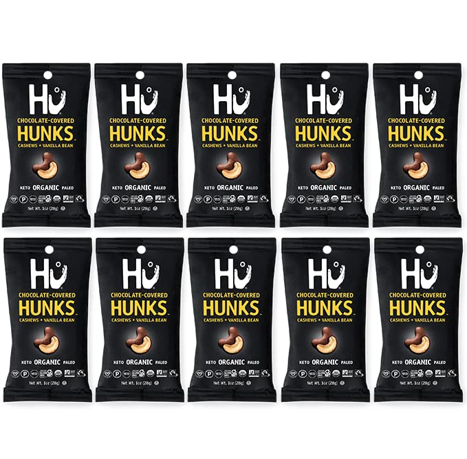 Hu Hunks Vegan Chocolate Covered Cashews with Vanilla Bean 1 oz Travel Size | 10 Pack | Organic, Paleo, Great for Snacking, Non 