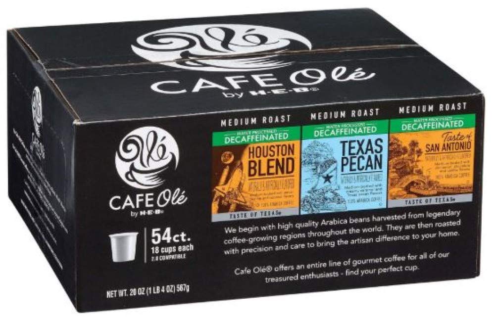 Cafe Ol Heb Cafe Ole 54 Count Decaf Variety Pack (Texas Pecan, Houston Blend, Taste Of San Antonio)