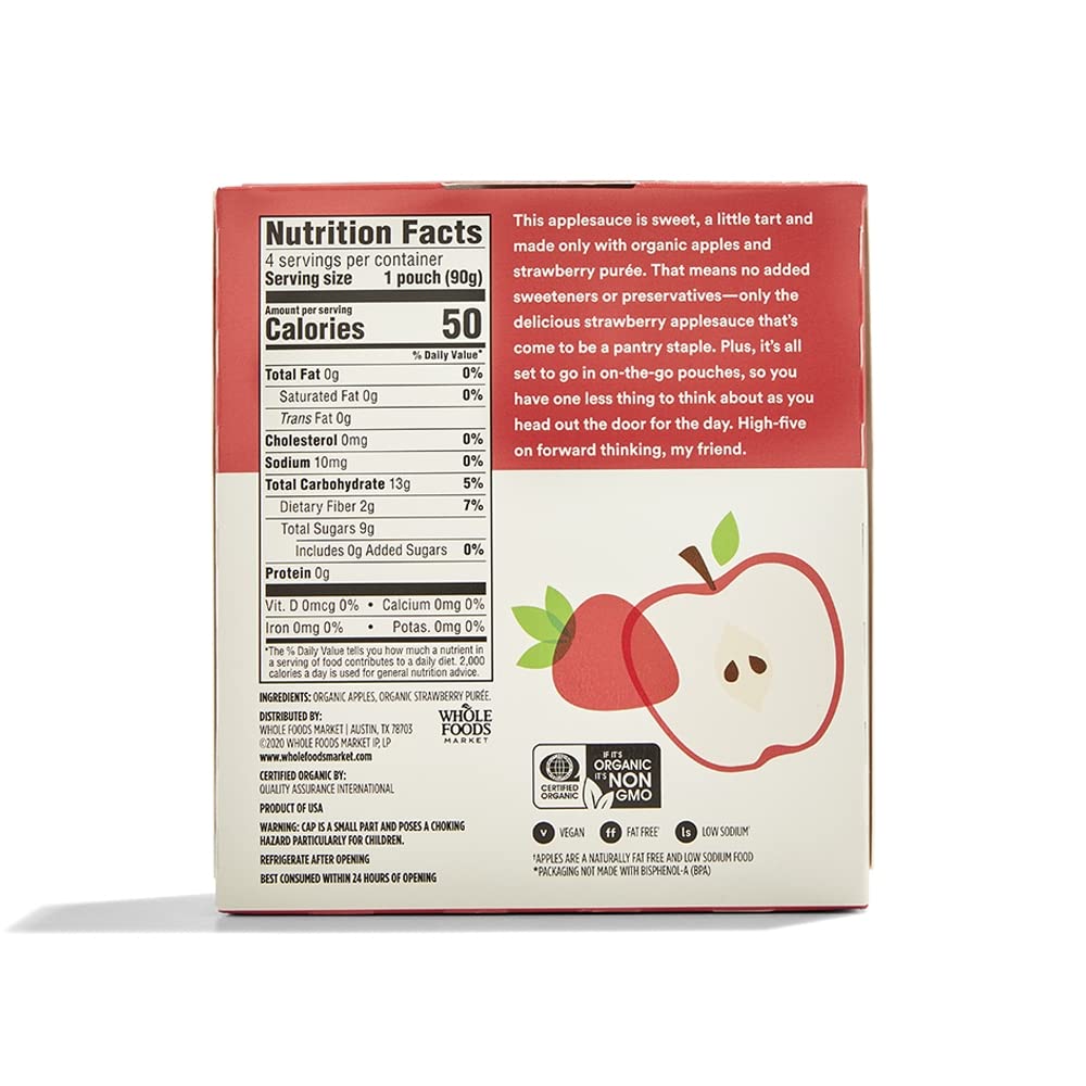 365 By Whole Foods Market, Organic Strawberry Applesauce 4 Pack, 3.2 Ounce