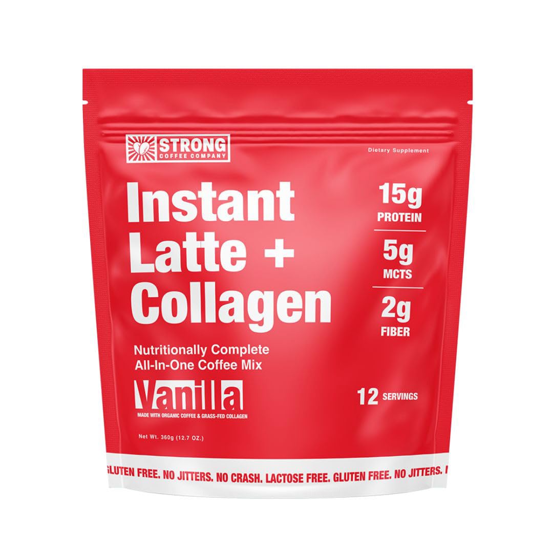 STRONG COFFEE COMPANY, Morning FIX, Instant Vanilla Latte - 12 Single Serving Packs, 15g Protein, Instant Protein Coffee with Co