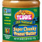Teddie All Natural Peanut Butter, 26 Ounce 6 Pack, Gluten Free & Vegan, 26 Ounce Plastic Jar (26 Ounce (Pack of 6), Super Chunky