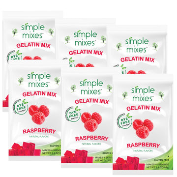 Simple Mixes Natural Gelatin Dessert, Raspberry, Healthy Snack, Dye-Free, No Gluten or Fat, Kosher, 6 Pack
