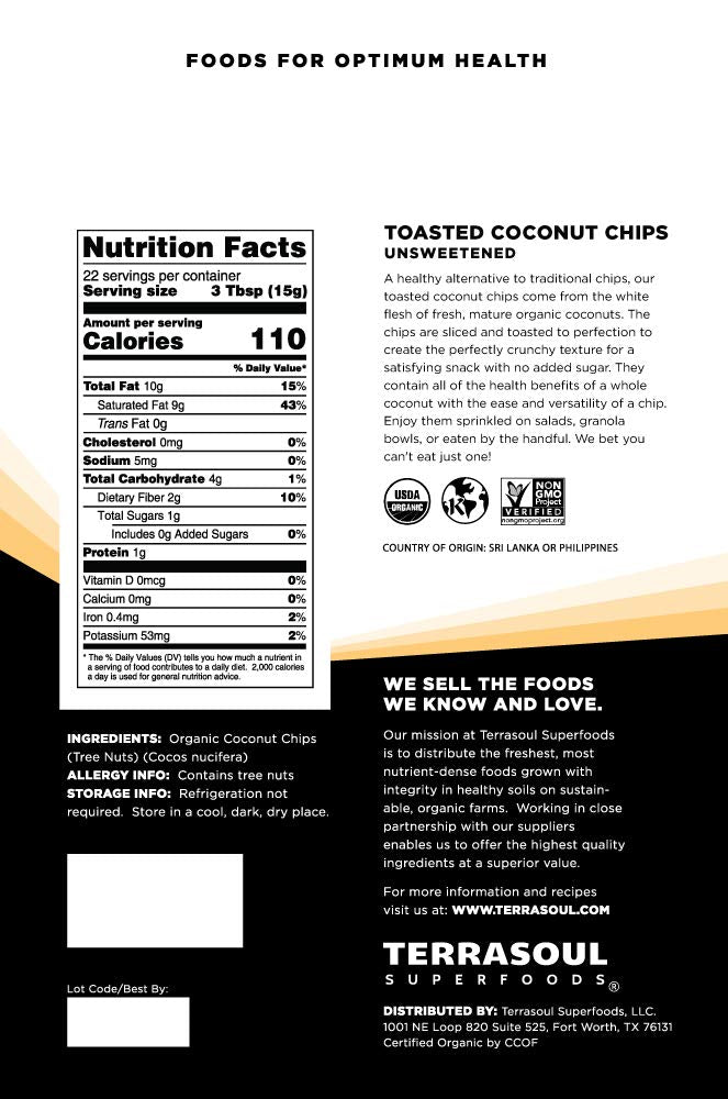Terrasoul Superfoods Organic Toasted Coconut Chips, Pack of 3 (2.25 Lbs) - Unsweetened | Unsalted | Perfectly Toasted Coconut