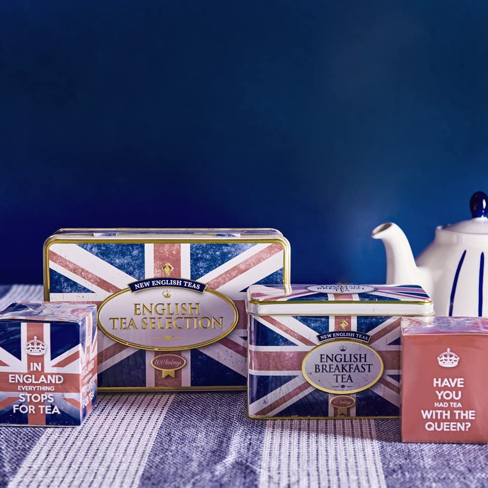 New English Teas Union Jack Tea Tin With 40 English Breakfast Teabags, British Souvenir