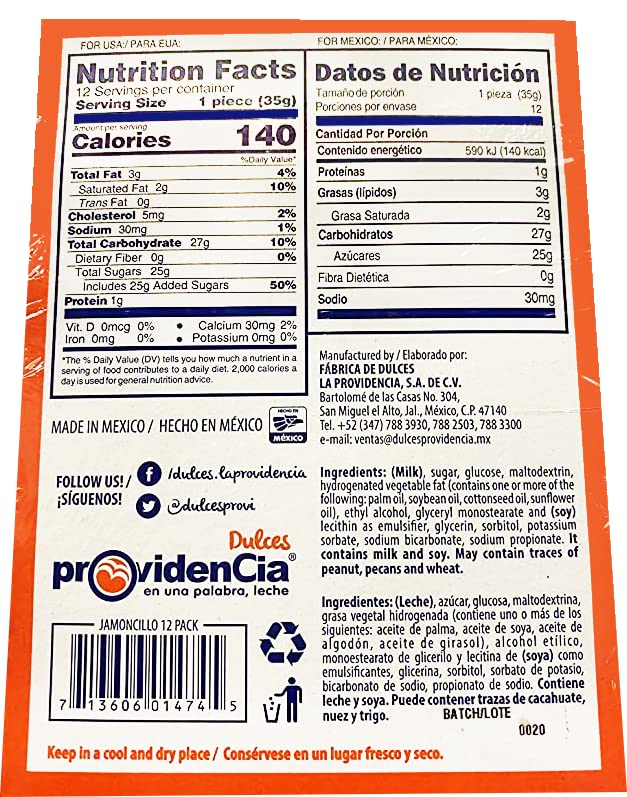 Jamoncillo Soft Carmel Milk Candy Dulce De Leche 12 Pc 14.8Oz / 42Og