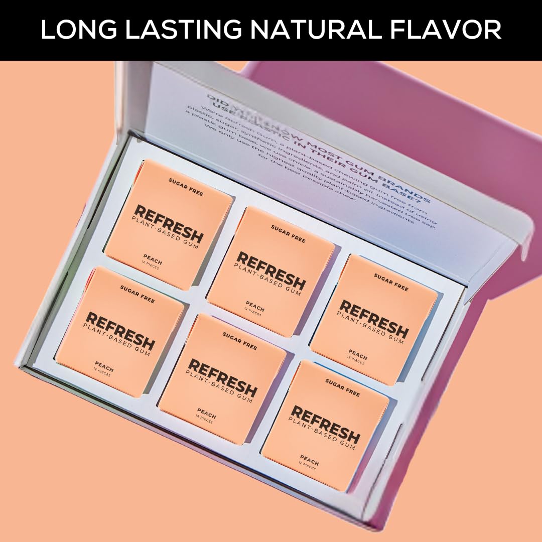 Refresh Gum, Sugar Free, Natural, Xylitol, Long Lasting Chewing Gum, Natural Flavors & Organic Ingredients, Plant-Based, Low Cal